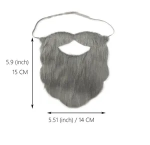 Vista dettagliata di finta barba grigia soffice, materiale in peluche per feste e travestimenti.