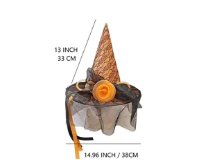 Halloween Party orange Hexenhut Spitze Netz Stoff Kostüm Cosplay Haarschmuck 33cm