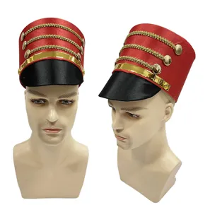 Sombrero de soldado cascanueces rojo gorra de majorette con ribete dorado y visera negra desfile