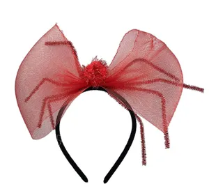 Diadema de araña de Halloween lazo de malla roja accesorio de fiesta de disfraz festival