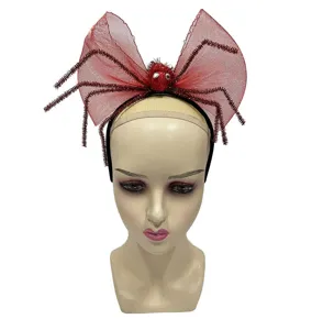 Diadema de araña de Halloween con tul rojo y patas brillantes para fiesta y disfraz.