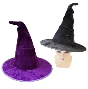 Chapeau de sorcière en velours d'Halloween accessoire de costume de magicien rétro noir violet.