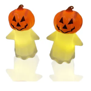 Détails de la veilleuse fantôme citrouille lumineuse d'Halloween avec un effet d'éclairage mignon.
