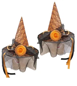 Halloween Hexenhut orange Spitze schwarzer Tüll Mesh Party COS Kopfbedeckung Kostüm