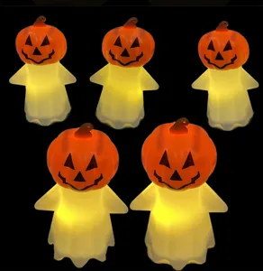 Mignonnes veilleuses citrouille fantôme d'Halloween lumineuses, lampes d'ambiance LED jaune chaud x5.