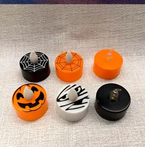 Halloween LED tea light candles spooky party decor pumpkin spider mummy design set of 6