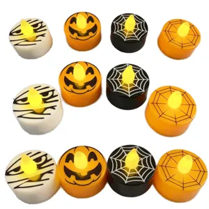 Halloween LED tea light candles set, pumpkin spider web mummy flameless decorative lights