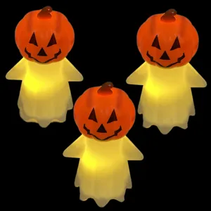 Veilleuse Fantôme Citrouille Halloween LED Jaune Chaud Lampe Fantôme Citrouille pour Décoration Fête Maison Ornement Bureau Cadeau