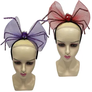 Diadema de araña para fiesta de Halloween con lazo de tul y patas para disfrazarse.