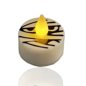 Halloween LED tea light candle with mummy face design, flameless electronic night light party decor