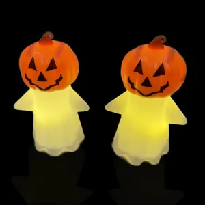 Veilleuse fantôme citrouille LED Halloween lumière jaune chaude décorative ambiance effrayante.