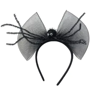 Diadema de aranita negra de Halloween con lazo de tul y patas para accesorios de fiesta.