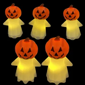 Halloween lumineux citrouille fantôme veilleuses, lot de 5 décorations de fête LED d'ambiance.