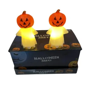 Halloween veilleuse citrouille fantôme lumineuse LED chaude décoration de fête vacances cadeau 2pcs