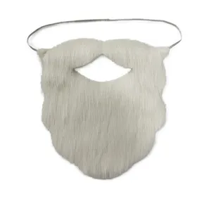 Finta barba in peluche bianco con cinturino elastico, perfetta per costume da Babbo Natale e festa.