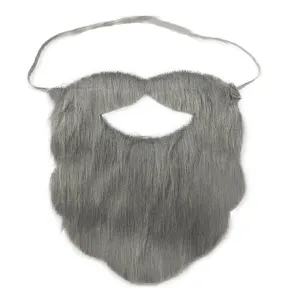 Dettaglio di finta barba grigia come supporto, morbidi capelli artificiali con elastico per festa.