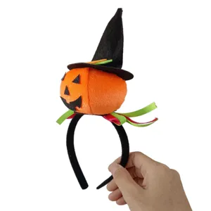 Halloween pumpkin witch hat headband plush cute party hair accessory for kids and adults.