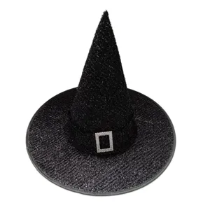Chapeau de sorciere paillete noir pour fete d Halloween, large bord chapeau de magicien