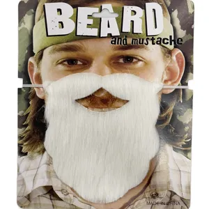 Finta barba e baffi bianchi accessorio di costume per feste di Halloween e cosplay.