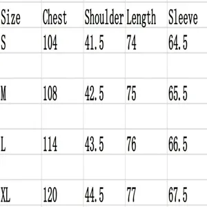 Detailed size chart for women's long sleeve blouse with bust, shoulder, length, and sleeve data.