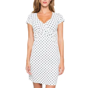 Women maternity nursing dress short sleeve polka dot crossover V-neck breastfeeding dress summer