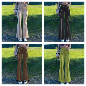 Women's High Waisted Micro Flare Pants Solid Color Decorative Seam Slim Fit Casual Bell Bottom Trousers Fashion Outdoor Streetwear