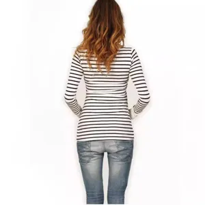 Women striped long sleeve maternity nursing t-shirt casual pregnancy top for daily wear