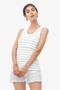 Comfortable striped sleeveless nursing tank top for women, perfect for casual daily wear.