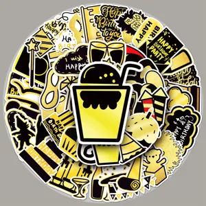 Schwarz Gold Geburtstag Party Graffiti Aufkleber Wasserdicht PVC DIY Abziehbilder Für Handyhülle Wasserflasche Koffer