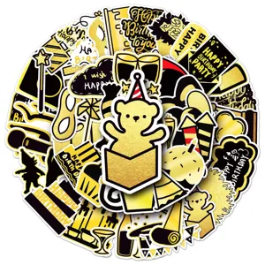 Schwarz gold Geburtstag Party Aufkleber wasserdichte Sticker Pack für Handyhülle Koffer Tasse