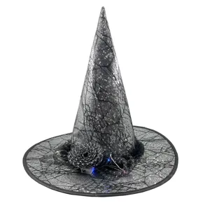 Glowing Witch Hat Sequin Spider Web Party Costume Accessories Large Size Headwear for Halloween