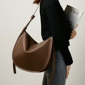 Casual Soft Leather Tote Bag Large Capacity Commuting Single Shoulder Crossbody Bag Fashion Hobo Bag For Women