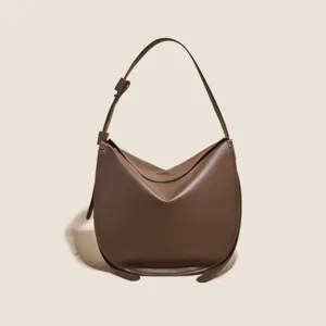 Stylish brown soft leather shoulder bag casual large capacity tote for daily commute.