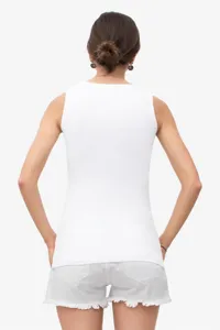 Solid white sleeveless tank top for women, casual basic summer wear, comfortable everyday top.