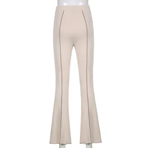 Women solid color casual high waist flare pants back view product detail shot fashion