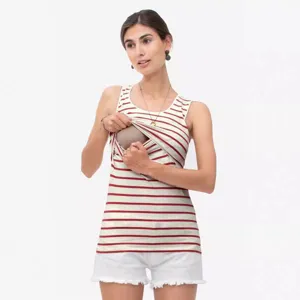 Women Striped Sleeveless Nursing Tank Top Polyester U-Neck Maternity Breastfeeding Camisole Casual Striped Nursing Top