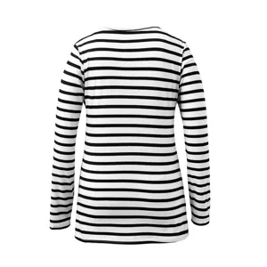 Black and white striped long sleeve top, casual maternity wear clothing detail view.