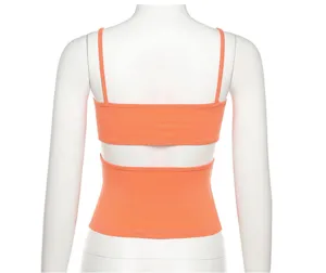 Stylish summer slim ribbed camisole for women, sexy backless hollow out design tank top.