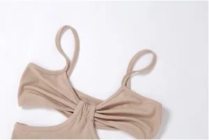 Ribbed cutout camisole tank top for women, sexy slim fit sleeveless summer top detail.