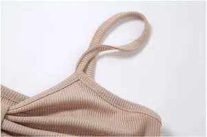 Ribbed knit camisole detail, stylish slim fit summer tank top with delicate thin straps.
