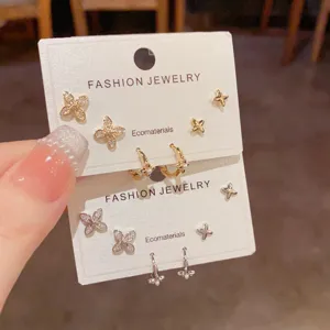 French light luxury zircon star hoop earring set, delicate daily commute versatile jewelry.