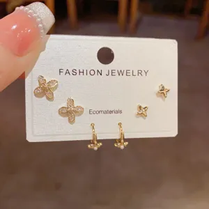 Elegant 14k gold plated zirconia star stud earrings set for women daily commute chic jewelry