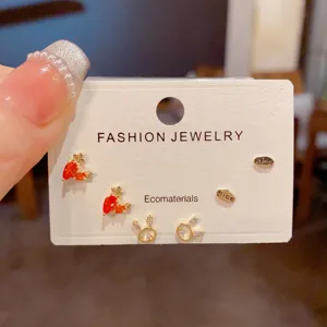 Joli ensemble de boucles d'oreilles lapin et carotte, bijoux fantaisie strass pour femmes.