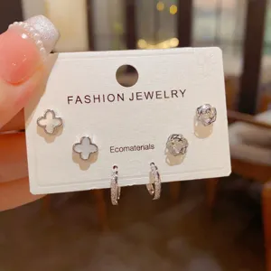 Chic clover flower stud earrings set dainty minimalist sweet design jewelry for women daily wear
