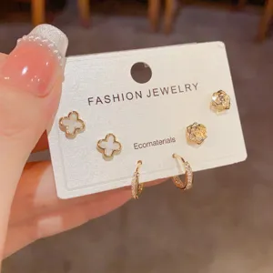 Exquisite four-leaf clover flower stud earrings set chic fashion minimalist metal jewelry gift