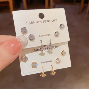 Fashion zircon star ear stud and hoop earrings set elegant jewelry gift for women