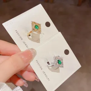 Anello aperto a rombo vintage francese con pietra verde in zircone gioiello elegante donna