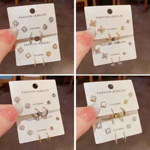 Fashion Four-Leaf Clover Zirconia Earring Set Minimalist Elegant Ear Cuffs Jewelry