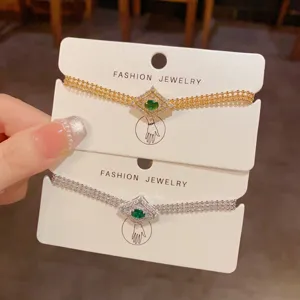 Bellissimo set di bracciali in metallo zirconio rombo con pietra verde, gioielli moda.
