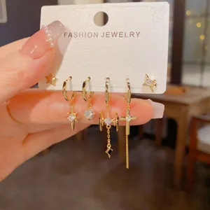 Set di Orecchini a Stella e Croce Personalizzati per Donna Rame con Strass Placcato Oro Argento Gioielli Regalo